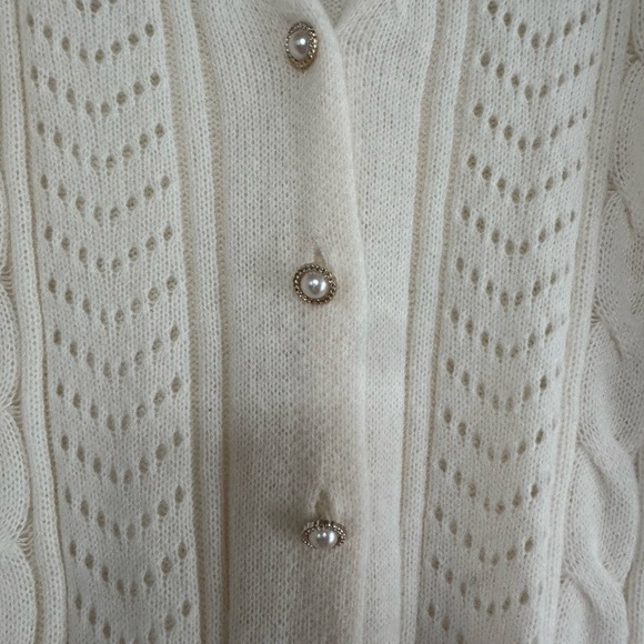 Nanette Lepore Women's Pointelle Cardigan Gold button color- cream size XS - Picture 3 of 8